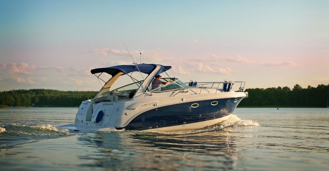 Blue sport boat on a lake